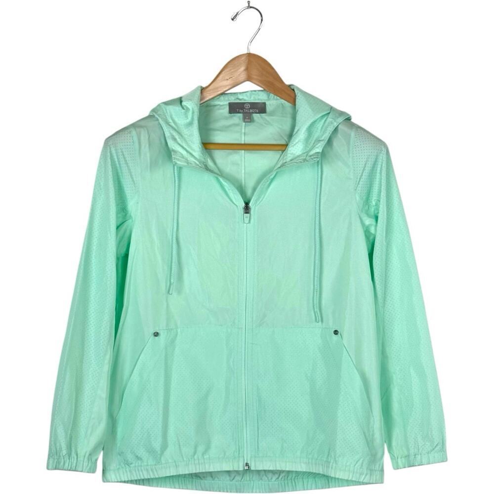 T by Talbots Windbreaker Jacket Full Zip Front Pocket Hooded Mint Green Size S